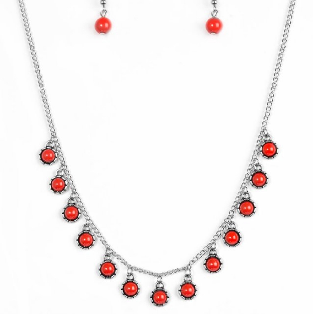 Paparazzi Gypsy Glow Red Necklace Set